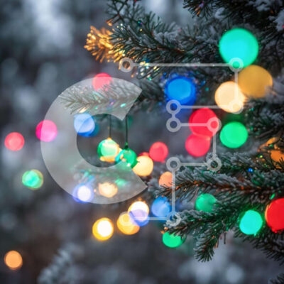 Intra Συλλεκτικό Ξύλινο Παζλ Plywood  4mm - Πολύχρωμα χριστουγεννιάτικα φώτα σε κλαδιά δέντρων με χιόνι Σε Ξύλινο Κουτί - Διαστάσεις Puzzle: 10x10 cm – 25 κομμάτια - Image 1