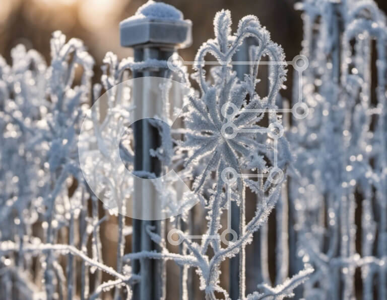 Intra Συλλεκτικό Ξύλινο Παζλ Plywood  4mm - Φράκτης καλυμμένος με παγετό με νιφάδες χιονιού το χειμώνα Σε Ξύλινο Κουτί - Διαστάσεις Puzzle: 10x10 cm – 25 κομμάτια