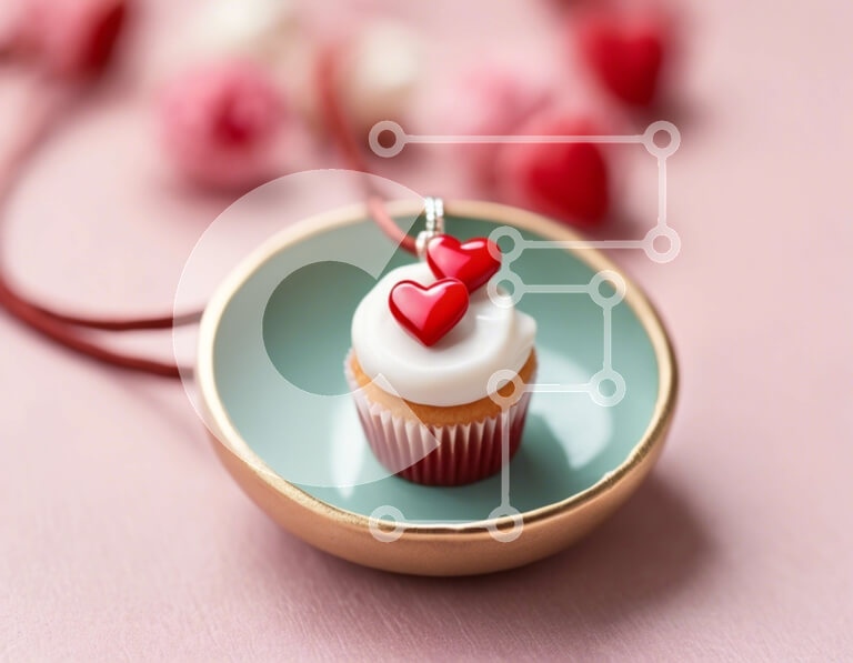 Intra Συλλεκτικό Ξύλινο Παζλ Plywood 4mm - Κολιέ Cupcake με καρδιές σε τραπέζι Σε Ξύλινο Κουτί - Διαστάσεις Puzzle: 10x10 cm – 25 κομμάτια - Image 1