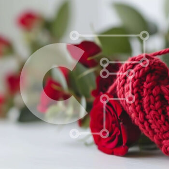 Intra Συλλεκτικό Ξύλινο Παζλ Plywood  4mm - Ρομαντικά κόκκινα πλεκτά πουλόβερ σε σχήμα καρδιάς και τριαντάφυλλα στο τραπέζι Σε Ξύλινο Κουτί - Διαστάσεις Puzzle: 10x10 cm – 25 κομμάτια - Image 1