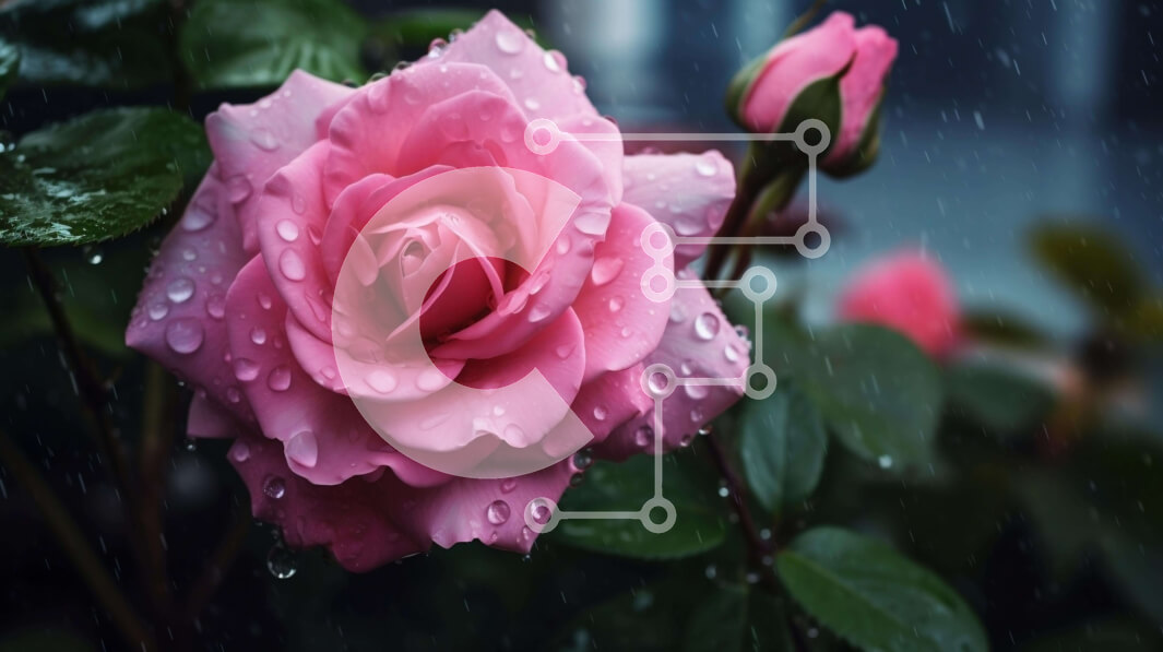 Intra Συλλεκτικό Ξύλινο Παζλ Plywood  4mm - Ροζ τριαντάφυλλο στη βροχή με σταγόνες νερού Σε Ξύλινο Κουτί - Διαστάσεις: 10x10 cm – 25 κομμάτια