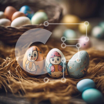 Intra Συλλεκτικό Ξύλινο Παζλ Plywood  4mm - Πολύχρωμα Πασχαλινά αυγά με χαρακτήρες κινουμένων σχεδίων Σε Ξύλινο Κουτί - Διαστάσεις: 10x10 cm – 25 κομμάτια - Image 1