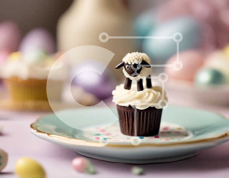 Intra Συλλεκτικό Ξύλινο Παζλ Plywood  4mm - Cupcake με πασχαλινό θέμα με ειδώλιο προβάτου και πολύχρωμα αυγά Σε Ξύλινο Κουτί - Διαστάσεις: 10x10 cm – 25 κομμάτια