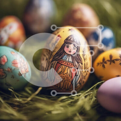 Intra Συλλεκτικό Ξύλινο Παζλ Plywood  4mm - Διακοσμημένα Πασχαλινά αυγά στο γρασίδι Σε Ξύλινο Κουτί - Διαστάσεις: 10x10 cm – 25 κομμάτια - Image 1