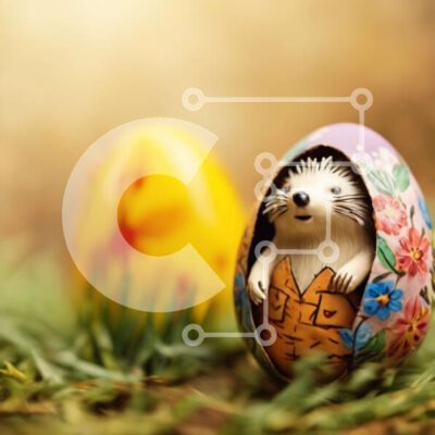 Intra Συλλεκτικό Ξύλινο Παζλ Plywood  4mm - Ξύλινος σκαντζόχοιρος στο πασχαλινό αυγό με τα πολύχρωμα αυγά στο φόντο Σε Ξύλινο Κουτί - Διαστάσεις: 10x10 cm – 25 κομμάτια - Image 1