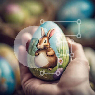 Intra Συλλεκτικό Ξύλινο Παζλ Plywood  4mm - Γιορτάζοντας το Πάσχα με στολισμένο αυγό με λαγουδάκι κουνέλι Σε Ξύλινο Κουτί - Διαστάσεις: 10x10 cm – 25 κομμάτια - Image 1