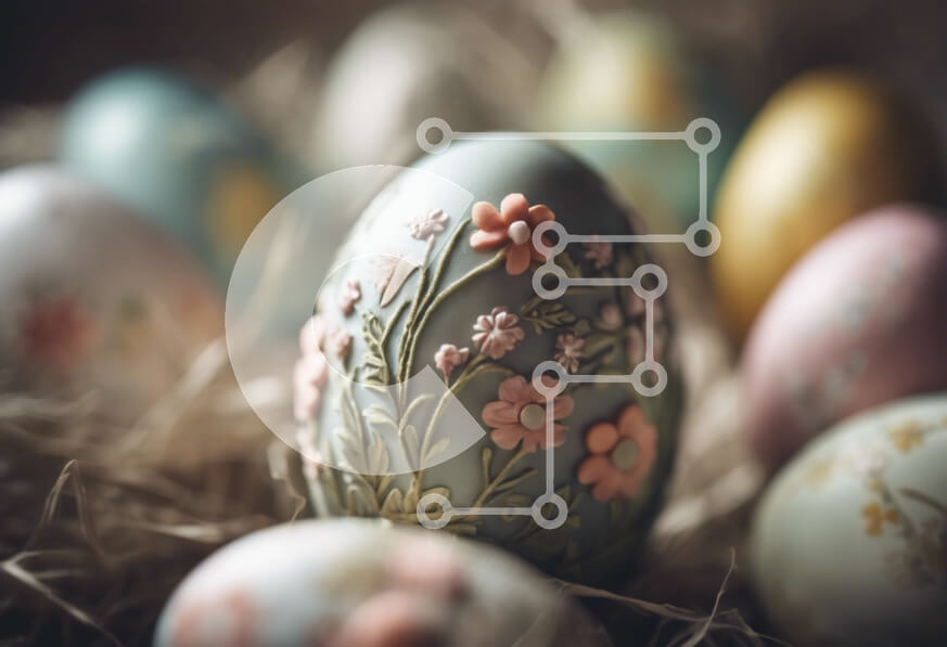 Intra Συλλεκτικό Ξύλινο Παζλ Plywood  4mm - Πολύχρωμα Πασχαλινά αυγά σε σανό με floral σχέδια Σε Ξύλινο Κουτί - Διαστάσεις: 10x10 cm – 25 κομμάτια