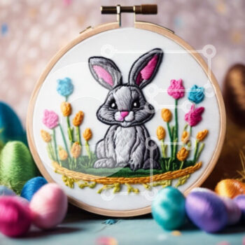 Intra Συλλεκτικό Ξύλινο Παζλ Plywood  4mm - Διακόσμηση με τσέρκι με κεντήματα με λαγουδάκι και αυγά Σε Ξύλινο Κουτί - Διαστάσεις Puzzle: 10x10 cm – 25 κομμάτια - Image 1