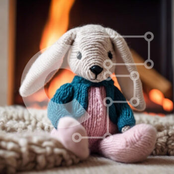 Intra Συλλεκτικό Ξύλινο Παζλ Plywood  4mm - Πλεκτό λαγουδάκι μπροστά στο τζάκι Σε Ξύλινο Κουτί - Διαστάσεις Puzzle: 10x10 cm – 25 κομμάτια - Image 1