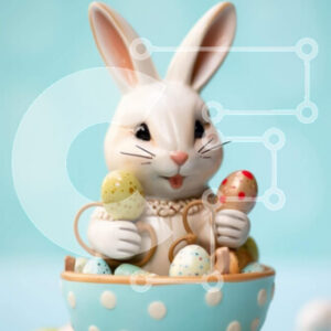 Intra Συλλεκτικό Ξύλινο Παζλ Plywood  4mm - White Bunny Rabbit σε πασχαλινό μπολ με πολύχρωμα αυγά Σε Ξύλινο Κουτί - Διαστάσεις Puzzle: 10x10 cm – 25 κομμάτια