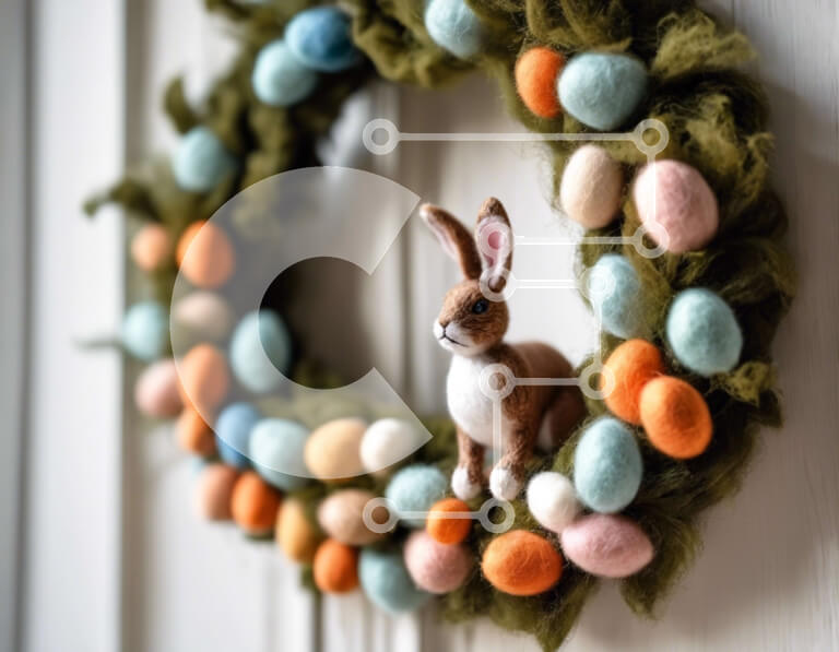 Intra Συλλεκτικό Ξύλινο Παζλ Plywood  4mm - Πασχαλινό στεφάνι με λαγουδάκι και πολύχρωμα αυγά Σε Ξύλινο Κουτί - Διαστάσεις: 10x10 cm – 25 κομμάτια