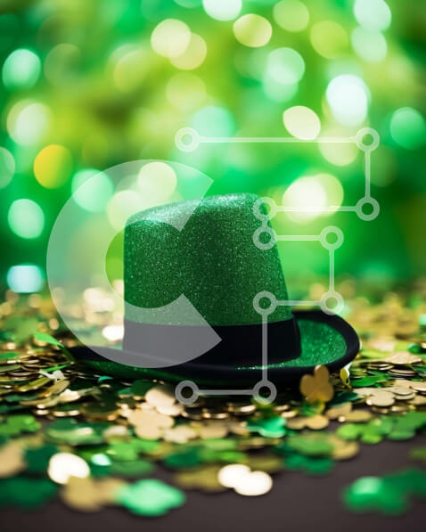 Intra Συλλεκτικό Ξύλινο Παζλ Plywood  4mm - Καπέλο του Αγίου Πατρικίου με πράσινο κομφετί και χρυσά νομίσματα Σε Ξύλινο Κουτί - Διαστάσεις: 10x10 cm – 25 κομμάτια