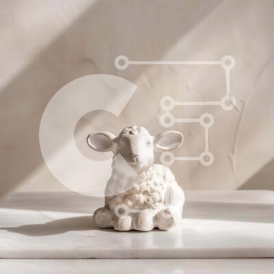 Intra Συλλεκτικό Ξύλινο Παζλ Plywood 4mm - Λευκό ειδώλιο προβάτου σε κομψό μαρμάρινο τραπέζι Σε Ξύλινο Κουτί - Διαστάσεις: 10x10 cm – 25 κομμάτια - Image 1