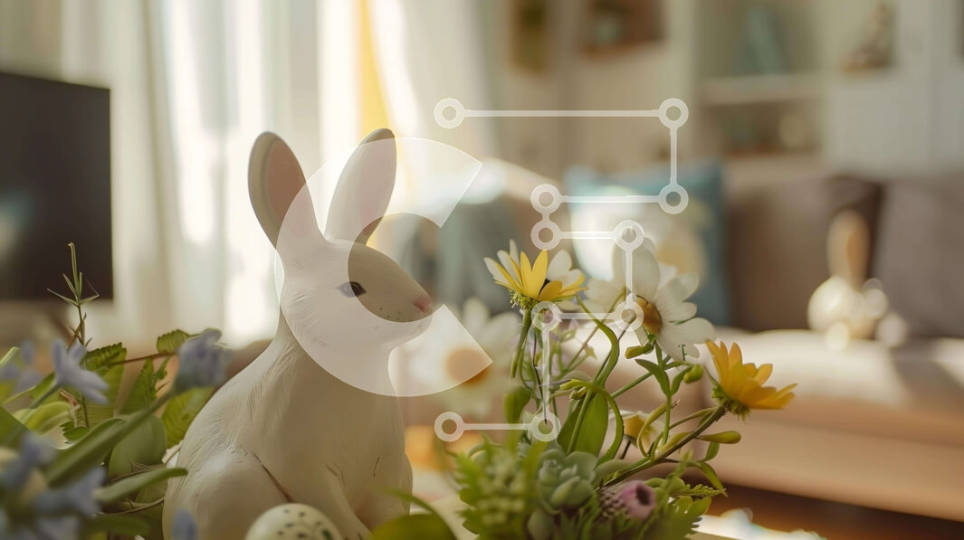 Intra Συλλεκτικό Ξύλινο Παζλ Plywood  4mm - Ειδώλιο λαγουδάκι του Πάσχα σε λουλούδια με τηλεοράσεις στο δωμάτιο Σε Ξύλινο Κουτί - Διαστάσεις Puzzle: 10x10 cm – 25 κομμάτια