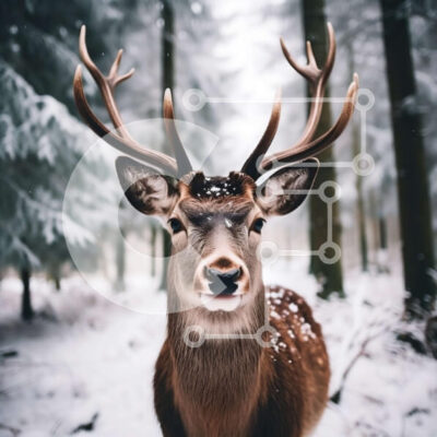 Intra Συλλεκτικό Ξύλινο Παζλ Plywood  4mm - Ελάφια με μεγάλα κέρατα σε ένα χιονισμένο δάσος Σε Ξύλινο Κουτί - Διαστάσεις: 10x10 cm – 25 κομμάτια - Image 1