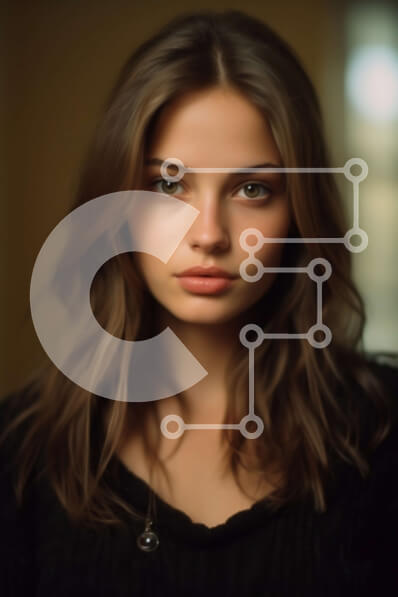 Intra Συλλεκτικό Ξύλινο Παζλ Plywood  4mm - Νεαρή γυναίκα με μαύρο πουλόβερ που κοιτάζει κατευθείαν την κάμερα Σε Ξύλινο Κουτί - Διαστάσεις Puzzle: 10x10 cm – 25 κομμάτια