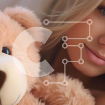 Intra Συλλεκτικό Ξύλινο Παζλ Plywood  4mm - Όμορφη ξανθιά γυναίκα με αρκουδάκι Σε Ξύλινο Κουτί - Διαστάσεις Puzzle: 10x10 cm – 25 κομμάτια - Image 1