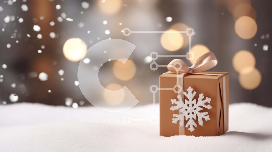 Intra Συλλεκτικό Ξύλινο Παζλ Plywood  4mm - Καφέ κουτί δώρου με διακόσμηση με νιφάδα χιονιού σε φόντο χιονιού Σε Ξύλινο Κουτί - Διαστάσεις: 10x10 cm – 25 κομμάτια