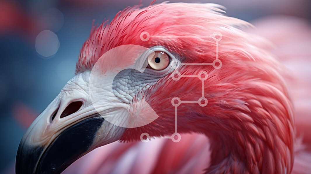 Intra Συλλεκτικό Ξύλινο Παζλ Plywood  4mm - Κοντινό πλάνο ροζ κεφαλιού φλαμίνγκο με αναστατωμένα φτερά Σε Ξύλινο Κουτί - Διαστάσεις: 10x10 cm – 25 κομμάτια