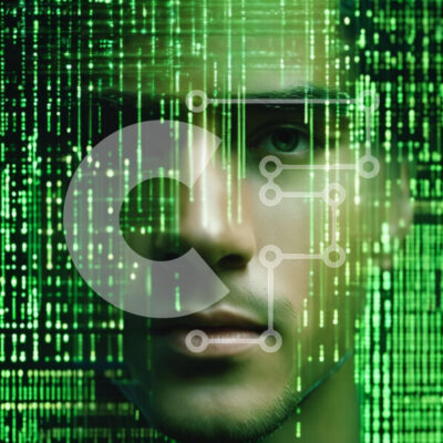 Intra Συλλεκτικό Ξύλινο Παζλ Plywood  4mm - Ανδρικό πρόσωπο μπροστά από κωδικοποιημένες γραμμές Matrix Σε Ξύλινο Κουτί - Διαστάσεις Puzzle: 10x10 cm – 25 κομμάτια - Image 1