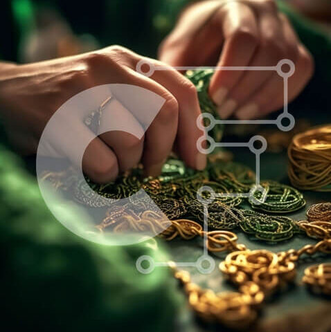 Intra Συλλεκτικό Ξύλινο Παζλ Plywood  4mm - Κοντινή εικόνα των χεριών που εργάζονται σε ένα κόσμημα Σε Ξύλινο Κουτί - Διαστάσεις Puzzle: 10x10 cm – 25 κομμάτια - Image 1