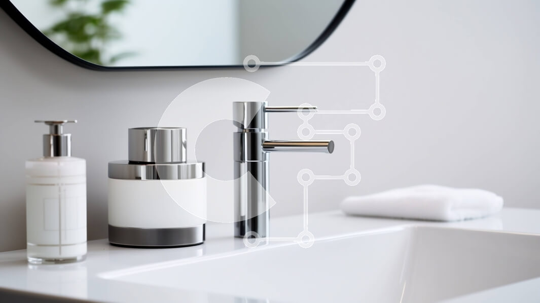 Intra Συλλεκτικό Ξύλινο Παζλ Plywood  4mm - Μοντέρνος νεροχύτης μπάνιου με λευκή πορσελάνινη λεκάνη και βρύση χρωμίου Σε Ξύλινο Κουτί - Διαστάσεις Puzzle: 10x10 cm – 25 κομμάτια