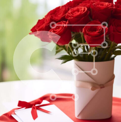 Intra Συλλεκτικό Ξύλινο Παζλ Plywood  4mm - Μπουκέτο με κόκκινα τριαντάφυλλα με κάρτα και φάκελο Σε Ξύλινο Κουτί - Διαστάσεις Puzzle: 10x10 cm – 25 κομμάτια - Image 1