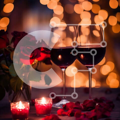 Intra Συλλεκτικό Ξύλινο Παζλ Plywood  4mm - Ρομαντικά ποτήρια κρασιού σε ξύλινο τραπέζι με κεριά και τριαντάφυλλα Σε Ξύλινο Κουτί - Διαστάσεις Puzzle: 10x10 cm – 25 κομμάτια - Image 1