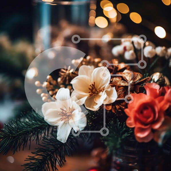 Intra Συλλεκτικό Ξύλινο Παζλ Plywood  4mm - Εορταστική Χριστουγεννιάτικη Floral Σύνθεση με Λευκά και Ροζ Λουλούδια Σε Ξύλινο Κουτί - Διαστάσεις: 10x10 cm – 25 κομμάτια