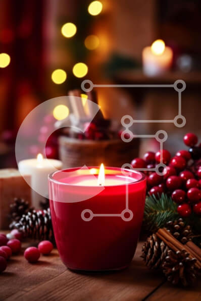 Intra Συλλεκτικό Ξύλινο Παζλ Plywood  4mm - Κόκκινο κερί και Χριστουγεννιάτικα στολίδια σε ξύλινο τραπέζι Σε Ξύλινο Κουτί - Διαστάσεις: 10x10 cm – 25 κομμάτια