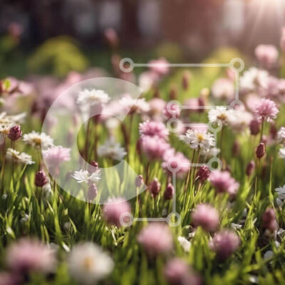 Intra Συλλεκτικό Ξύλινο Παζλ Plywood  4mm - Πεδίο με ροζ και λευκά λουλούδια μαργαρίτας στο φως του ήλιου Σε Ξύλινο Κουτί - Διαστάσεις: 10x10 cm – 25 κομμάτια - Image 1