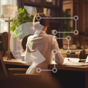 Intra Συλλεκτικό Ξύλινο Παζλ Plywood  4mm - Γυναίκα που κάθεται στο γραφείο με βιβλία και αντικείμενα Σε Ξύλινο Κουτί - Διαστάσεις Puzzle: 10x10 cm – 25 κομμάτια