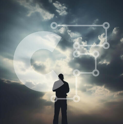 Intra Συλλεκτικό Ξύλινο Παζλ Plywood  4mm - Σιλουέτα ενός άνδρα που κρατά κινητό τηλέφωνο ενάντια στο συννεφιασμένο ουρανό Σε Ξύλινο Κουτί - Διαστάσεις Puzzle: 10x10 cm – 25 κομμάτια - Image 1