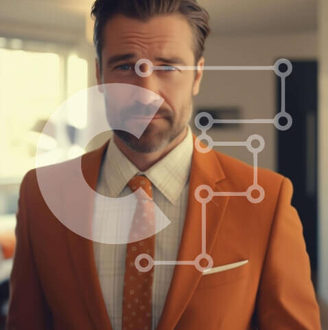 Intra Συλλεκτικό Ξύλινο Παζλ Plywood  4mm - Άνδρας με πορτοκαλί κοστούμι και γραβάτα Σε Ξύλινο Κουτί - Διαστάσεις Puzzle: 10x10 cm – 25 κομμάτια - Image 1