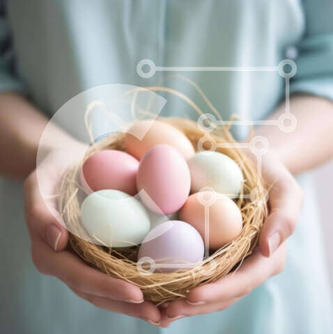 Intra Συλλεκτικό Ξύλινο Παζλ Plywood  4mm - Γυναίκα που κρατά τη φωλιά αυγών του Πάσχα Σε Ξύλινο Κουτί - Διαστάσεις: 10x10 cm – 25 κομμάτια - Image 1