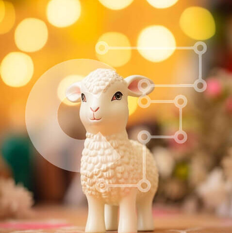 Intra Συλλεκτικό Ξύλινο Παζλ Plywood 4mm - Μικρό λευκό παιχνίδι προβάτων στο τραπέζι με πολύχρωμα φώτα Σε Ξύλινο Κουτί - Διαστάσεις: 10x10 cm – 25 κομμάτια - Image 1