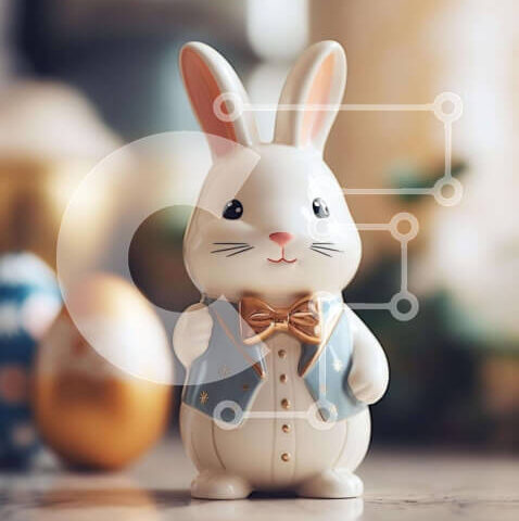 Intra Συλλεκτικό Ξύλινο Παζλ Plywood  4mm - Ειδώλιο λαγουδάκι του Πάσχα με πασχαλινά αυγά και τραπέζι Σε Ξύλινο Κουτί - Διαστάσεις: 10x10 cm – 25 κομμάτια - Image 1