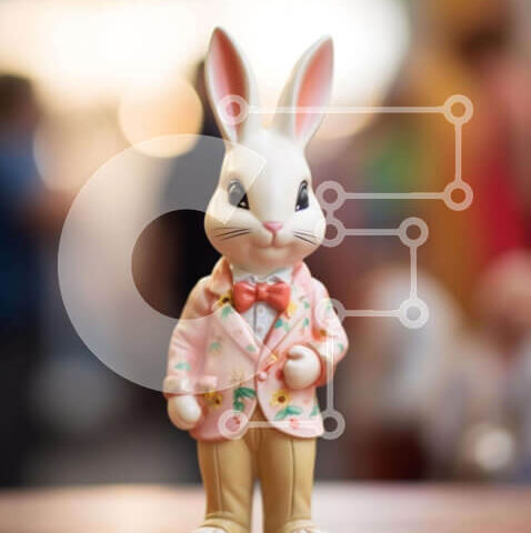 Intra Συλλεκτικό Ξύλινο Παζλ Plywood 4mm - Ειδώλιο Πασχαλινό λαγουδάκι με ροζ κοστούμι και παπιγιόν Σε Ξύλινο Κουτί - Διαστάσεις Puzzle: 10x10 cm – 25 κομμάτια - Image 1