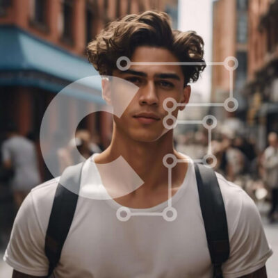 Intra Συλλεκτικό Ξύλινο Παζλ Plywood 4mm - Νεαρός άνδρας στην αστική οδό με σακίδιο πλάτης και λευκή ενδυμασία Σε Ξύλινο Κουτί - Διαστάσεις Puzzle: 10x10 cm – 25 κομμάτια - Image 1