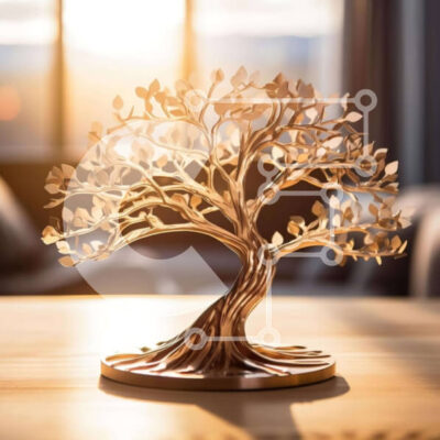 Intra Συλλεκτικό Ξύλινο Παζλ Plywood  4mm - Μεταλλικό γλυπτό δέντρου σε ξύλινο τραπέζι Σε Ξύλινο Κουτί - Διαστάσεις: 10x10 cm – 25 κομμάτια - Image 1