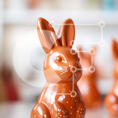 Intra Συλλεκτικό Ξύλινο Παζλ Plywood  4mm - Τρία πορτοκαλί κεραμικά ειδώλια κουνελιού στο τραπέζι Σε Ξύλινο Κουτί - Διαστάσεις: 10x10 cm – 25 κομμάτια - Image 1