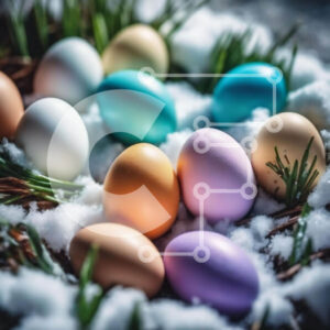 Intra Συλλεκτικό Ξύλινο Παζλ Plywood  4mm - Πολύχρωμα Πασχαλινά αυγά στο χιόνι Σε Ξύλινο Κουτί - Διαστάσεις Puzzle: 10x10 cm – 25 κομμάτια