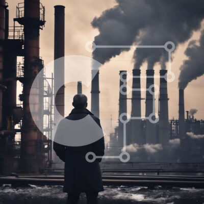 Intra Συλλεκτικό Ξύλινο Παζλ Plywood  4mm - Άτομο που στέκεται μπροστά από βιομηχανικά καπνογόνα Σε Ξύλινο Κουτί - Διαστάσεις Puzzle: 10x10 cm – 25 κομμάτια - Image 1