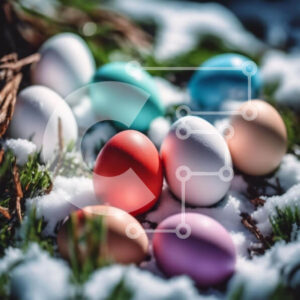 Intra Συλλεκτικό Ξύλινο Παζλ Plywood  4mm - Πολύχρωμα Πασχαλινά αυγά στο χιόνι Σε Ξύλινο Κουτί - Διαστάσεις: 10x10 cm – 25 κομμάτια