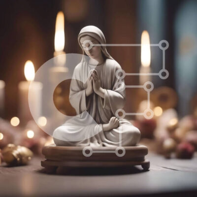 Intra Συλλεκτικό Ξύλινο Παζλ Plywood  4mm - Λευκό άγαλμα της Παναγίας με κεριά Σε Ξύλινο Κουτί - Διαστάσεις Puzzle: 10x10 cm – 25 κομμάτια - Image 1