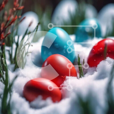 Intra Συλλεκτικό Ξύλινο Παζλ Plywood  4mm - Πολύχρωμα Πασχαλινά αυγά στο χιόνι με την πράσινη χλόη Σε Ξύλινο Κουτί - Διαστάσεις: 10x10 cm – 25 κομμάτια - Image 1