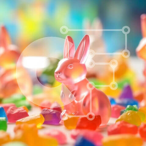 Intra Συλλεκτικό Ξύλινο Παζλ Plywood 4mm - Πολύχρωμα ειδώλια λαγουδάκι του Πάσχα σε Gummy Bears Σε Ξύλινο Κουτί - Διαστάσεις Puzzle: 10x10 cm – 25 κομμάτια - Image 1