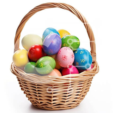 Intra Συλλεκτικό Ξύλινο Παζλ Plywood  4mm - Πολύχρωμα Πασχαλινά αυγά στο ψάθινο καλάθι Σε Ξύλινο Κουτί - Διαστάσεις: 10x10 cm – 25 κομμάτια - Image 1