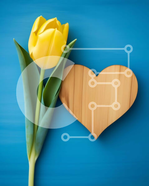 Intra Συλλεκτικό Ξύλινο Παζλ Plywood  4mm - Κίτρινη τουλίπα και αποκοπή σε σχήμα καρδιάς σε μπλε φόντο Σε Ξύλινο Κουτί - Διαστάσεις: 10x10 cm – 25 κομμάτια