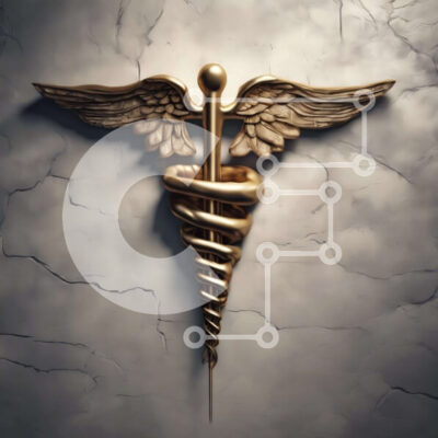 Intra Συλλεκτικό Ξύλινο Παζλ Plywood  4mm - Χρυσό ιατρικό σύμβολο κηρυκείου στον παλιό ραγισμένο τοίχο Σε Ξύλινο Κουτί - Διαστάσεις Puzzle: 10x10 cm – 25 κομμάτια - Image 1